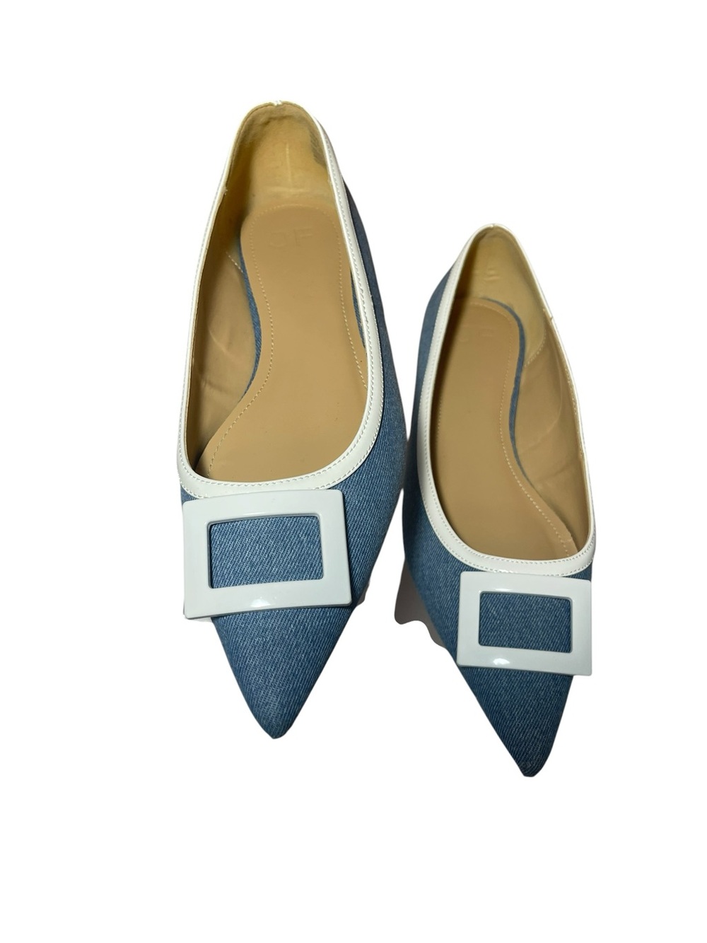 J ferrar Pointed Denim Blue Ballet Flats with White Trim - Picture 4 of 6